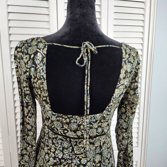 Free People Black Floral Mini Dress Long Sleeve Ruffle Boho NWT $128 Size 2 - Picture 5 of 15